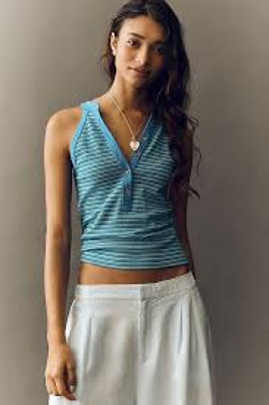 Anthropologie Pilcro Buttondown Henley Tank Blue Size L
